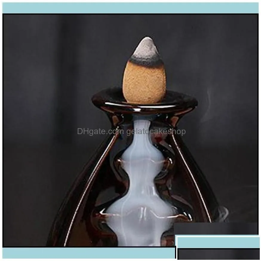 Fragrance Lamps Ceramic Glaze Waterfall Backflow Incense Burner Censer Holder Cones Home Decor 24 Style Stick Kka8036 Dhqkt