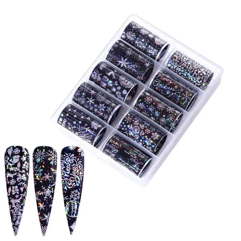 nas006 10pcs nail foils holographic transfer water decals nail art stickers 4x100cm words sticker false nails tips decoration
