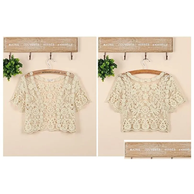 fashion short sleeve cutout cape open stitch cardigan hollow out crocheted lace summer shrugs shipping