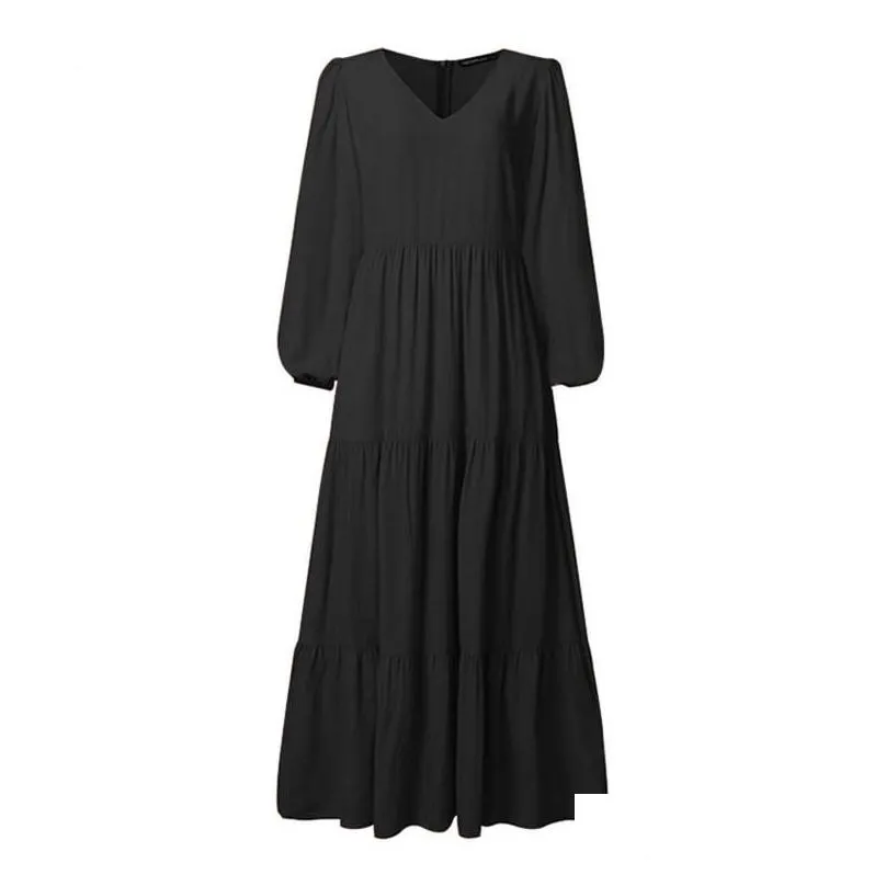 casual dresses women dress autumn long sleeve loose pleated s-5xl big size vestidos female ruffle splice elegant retro boho