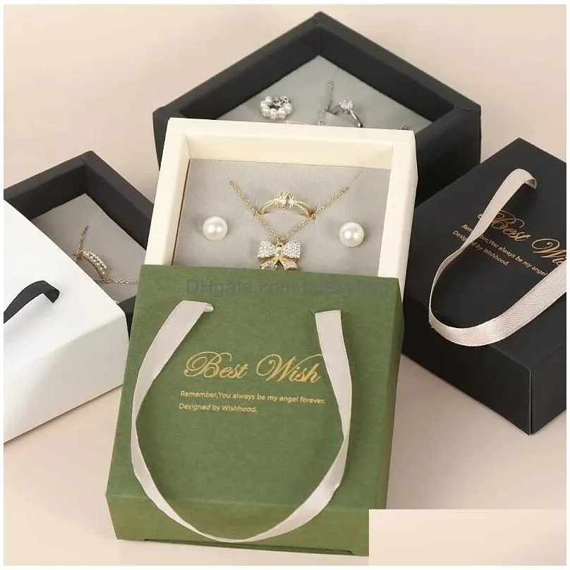 paper drawer jewelry box ring necklace packaging gift boxes with handle for wedding proposal