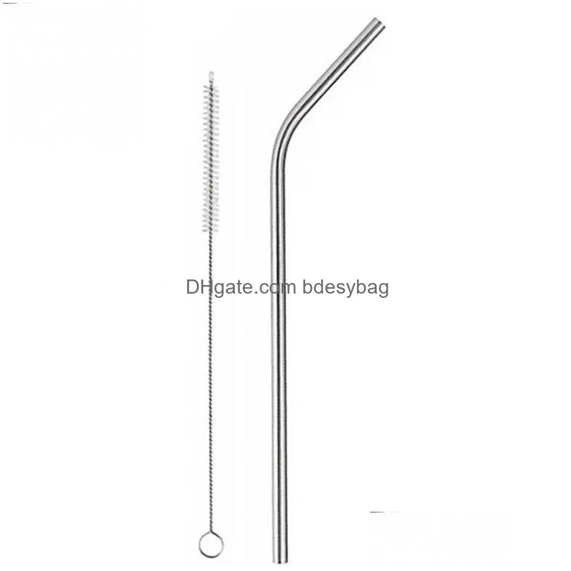 stainless steel drinking straw food grade straight and bend metal straws reusable cleaning brush for kitchen bar