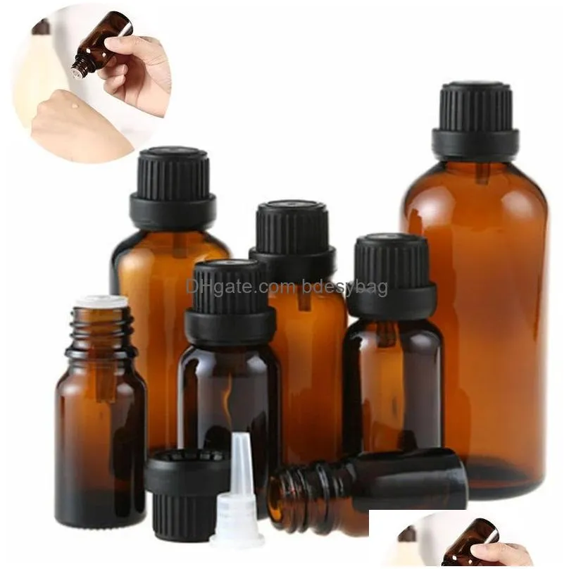 30ml amber glass vial essential oil bottles makeup jars cosmetics container with plug and caps for aromatherapy