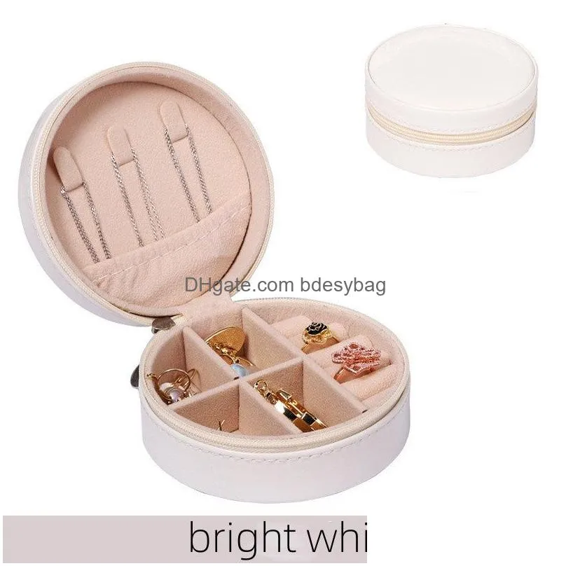 travel jewelry case pu leather bridesmaid gift boxes necklace ring earrings organizer small round jewelry box