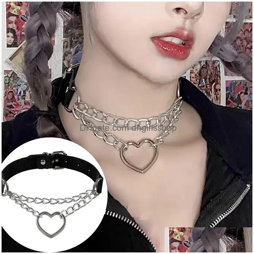 2022 new gothic punk leather necklace goth choker cross black thick collar bdsm for women spiked y2k grunge rock hip hop y fashion bijoux jewelry gifts