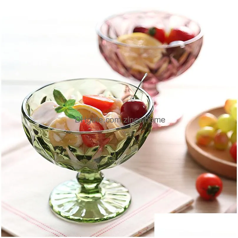 drinkware colorful luxury vintage salad bowl goblet embossed glass ice cream 10 oz 300ml home wine glasses
