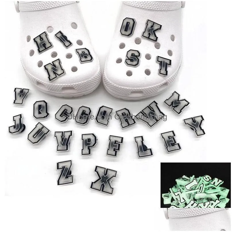 100pcs Glow In The Dark Lettters Croc Charms Shoe Charm Buckle Clog Decoration Buttons Jibitz Soft Rubber