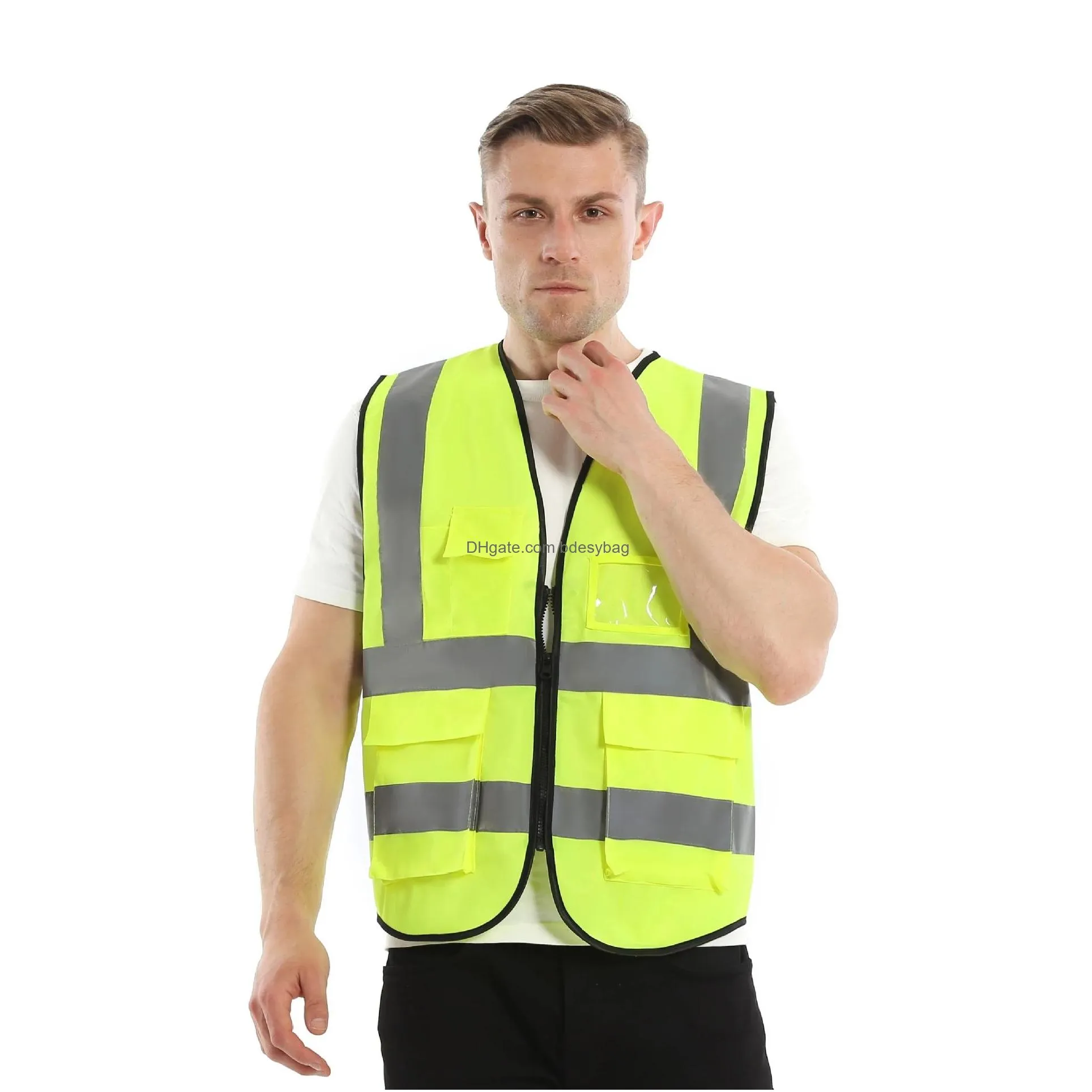 construction reflective traffic road working jackets safety vest with pockets racing running sports