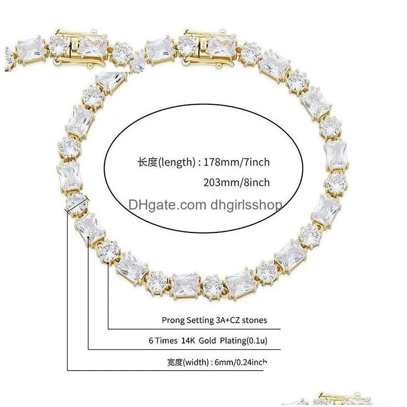chain 315mm bling tennis bracelet iced out round square baguette cz cubic zirconia diamond hip hop chains bangle bracelets jewelry p