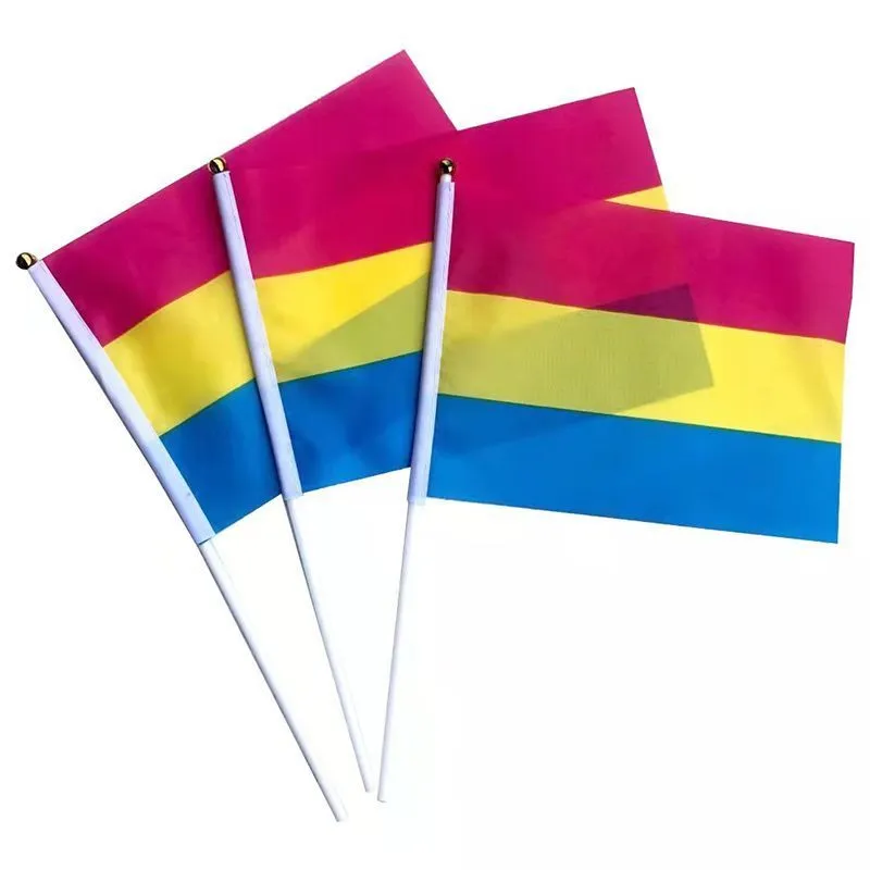 8 Styles Rainbow Flags Polyester Hand Waving Flag Garden Flag Banner With Flagpole 14x21CM Wholesale CPA4264 JY29