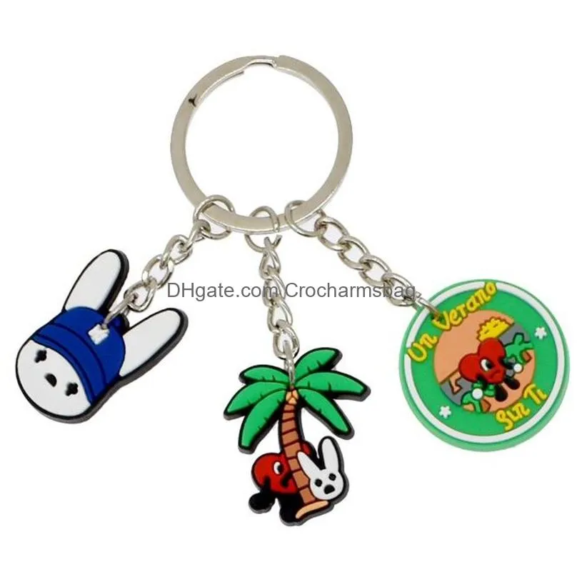 wholesale soft pvc pendant keychain bad bunny shoe croc charms jibitz cute decoration key chain favors gift