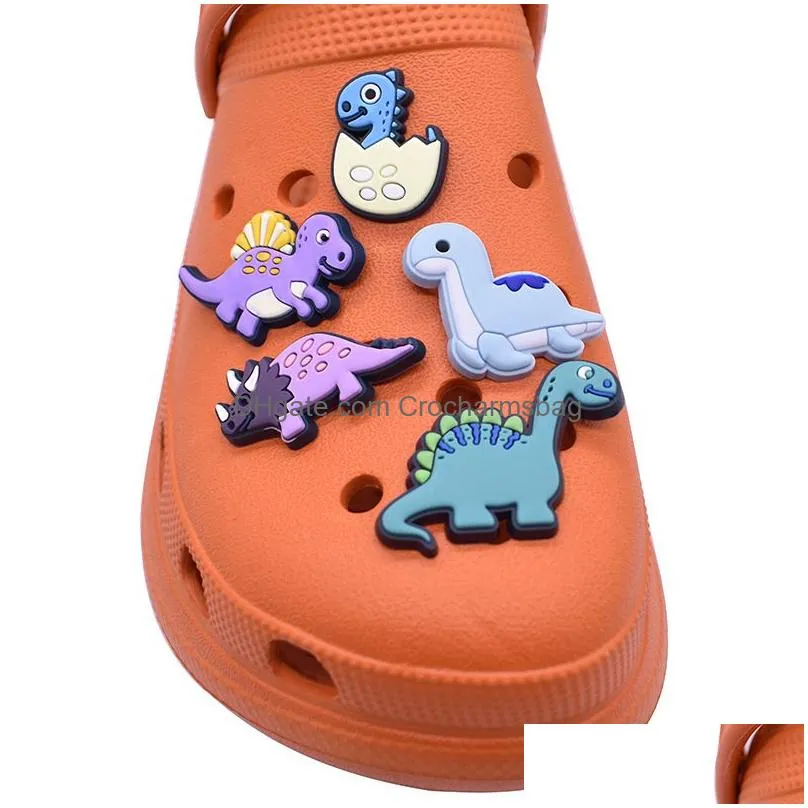 Pvc Cartoon Dinosaur Shoe Accessories Decoration Charm Jibitz for Croc Charms Clog Buttons Soft Rubber Pins