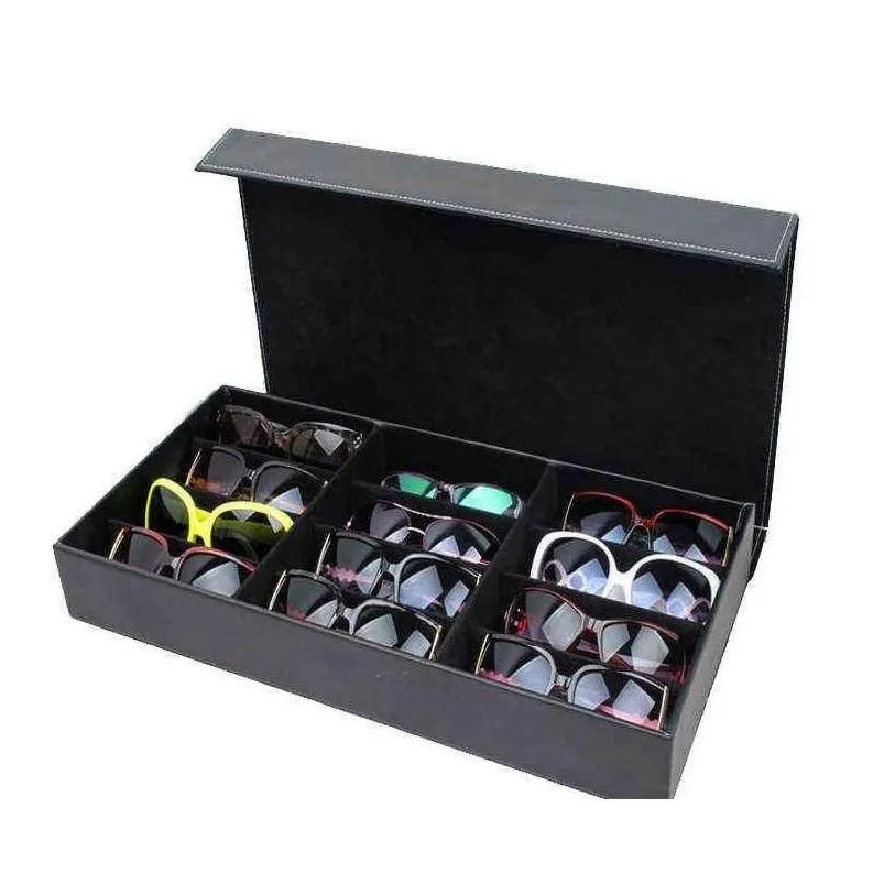 jewelry boxes 48x24x6cm 12 grid sunglasses storage box organizer glasses display case stand holder eyewear eyeglasses h220505 drop d