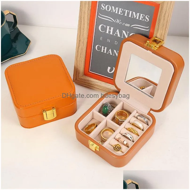 jewelry box double layer travel jewelry organizer pu leather portable display cases with mirror necklace earring rings storage holder for girls