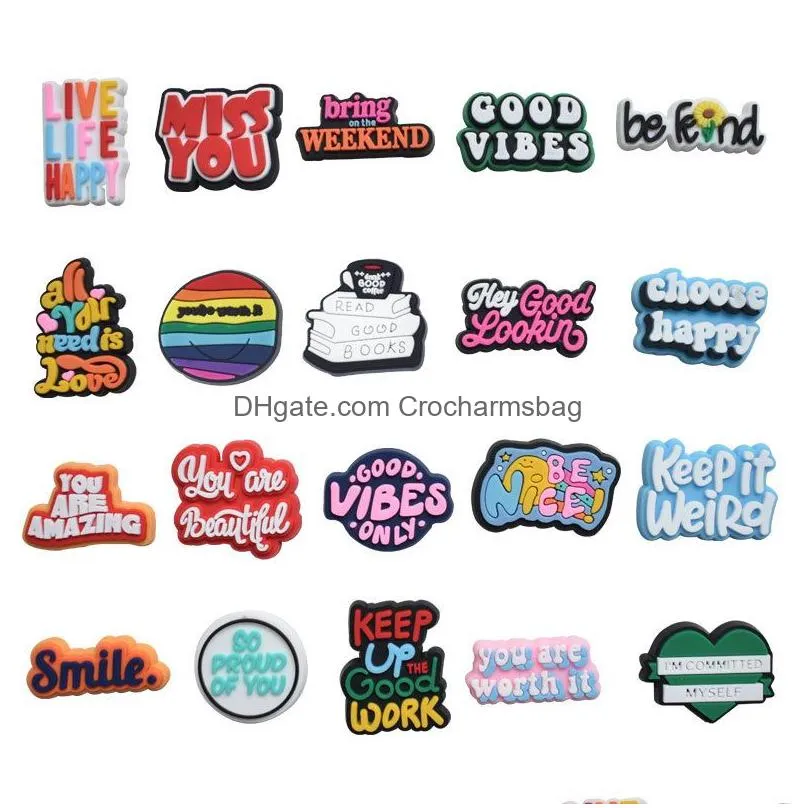 Wholesale English Phrases Croc Charms Pvc Shoe Decoration Buckle Clog Pins Buttons