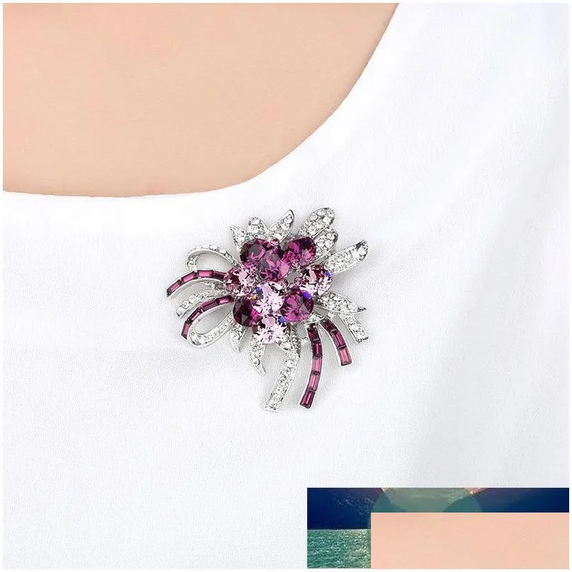 luckydays luxury purple crystal violet brooch flower for women lady simple wild buckle scarf girls gifts factory price expert design quality latest