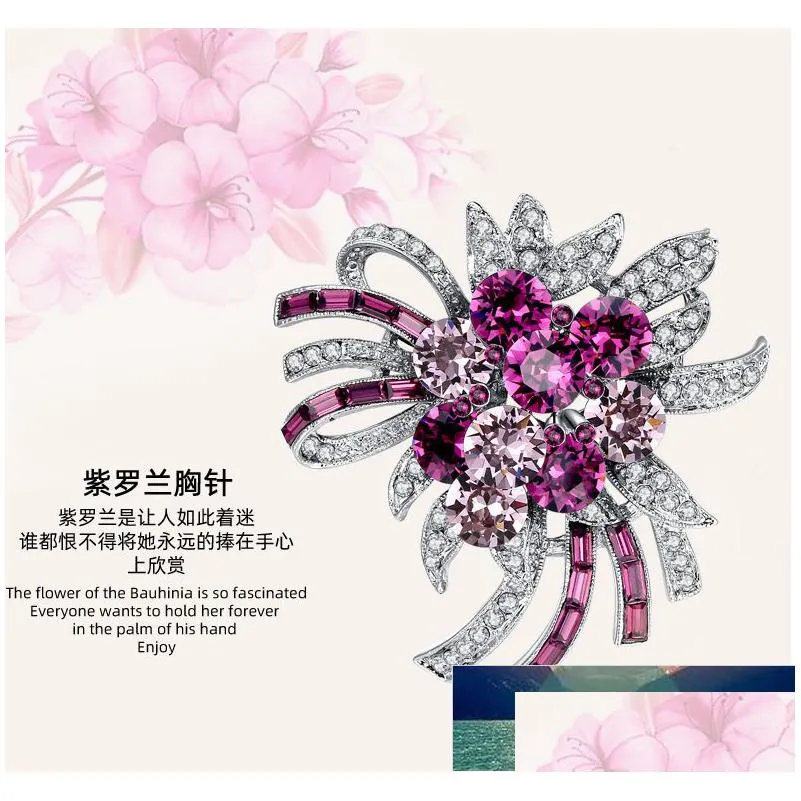 luckydays luxury purple crystal violet brooch flower for women lady simple wild buckle scarf girls gifts factory price expert design quality latest