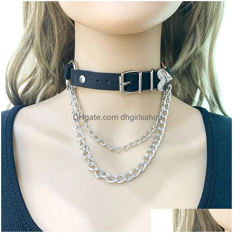 2022 new gothic punk leather necklace goth choker cross black thick collar bdsm for women spiked y2k grunge rock hip hop y fashion bijoux jewelry gifts