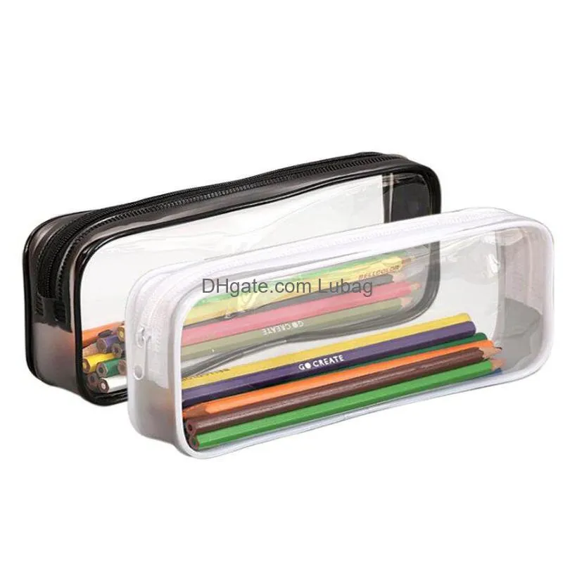 pvc cosmetic bag zipper pouch school students clear transparent waterproof plastic pvc storage box pen case mini travel makeup bags