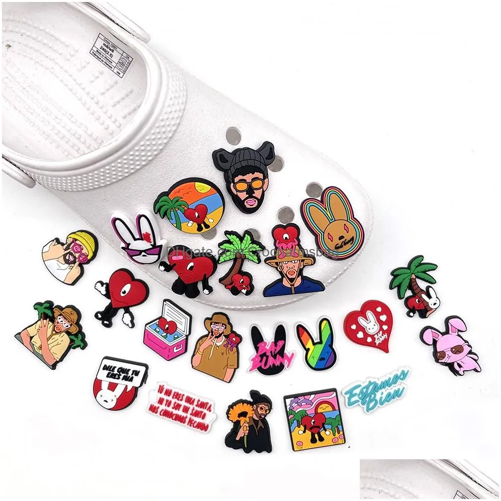 Cute Bad Bunny Croc Charms Pvc Shoe Decoration Accessories Buckel Clog Pins Buttons