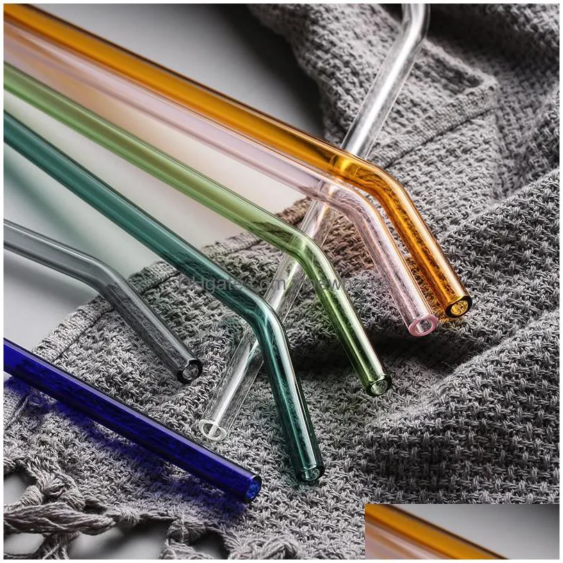 reusable glass straws eco-friendly drinking straws for smoothie milkshakes tea juice cocktail straw with brush multi color mixed