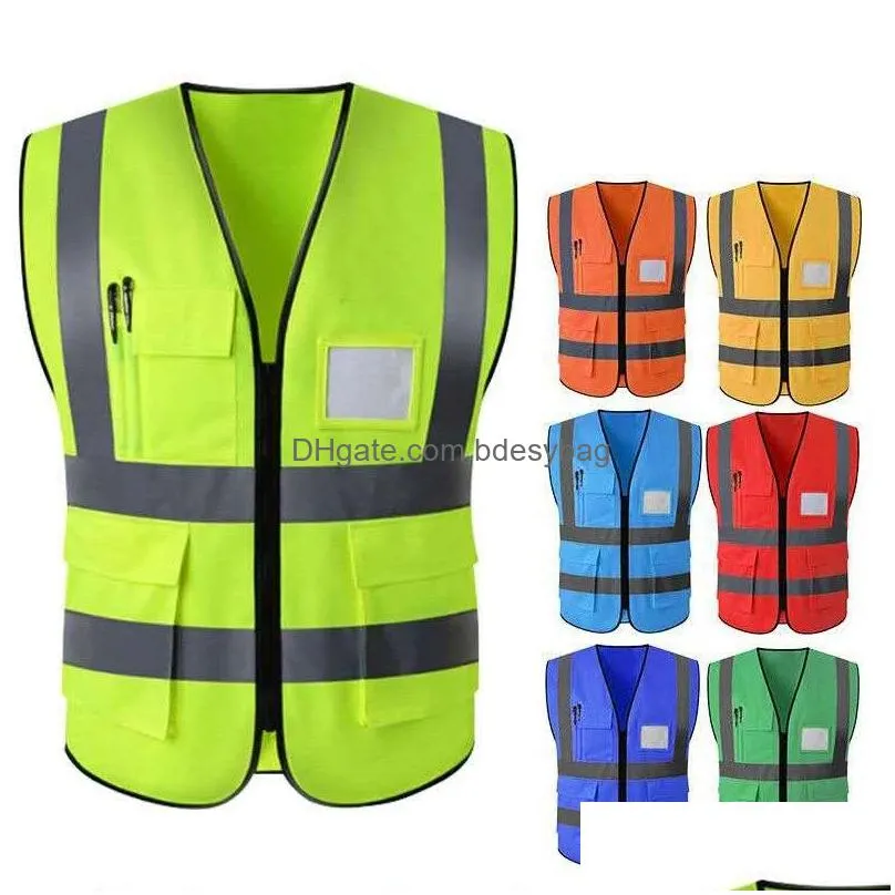 construction reflective traffic road working jackets safety vest with pockets racing running sports