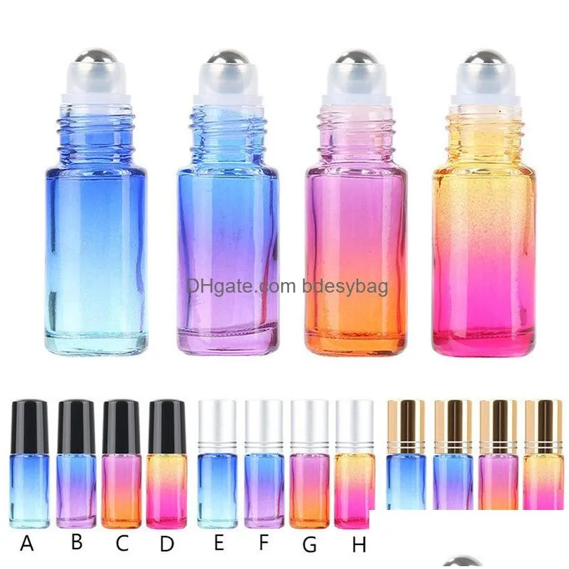 5ml empty glass roll on bottles perfume essential oil bottle with steel metal roller ball cosmetic container jars