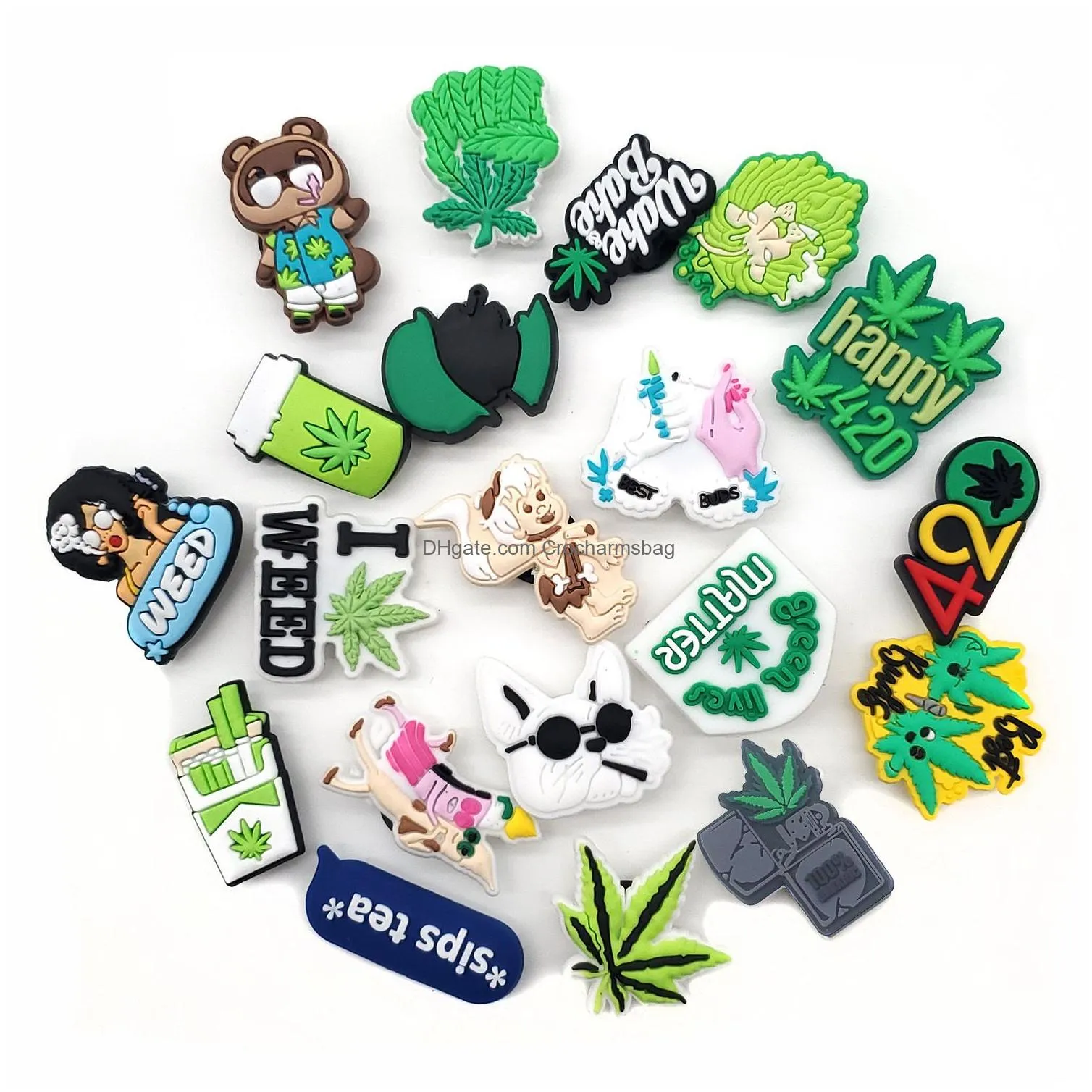 Pvc Green Shoe Parts Accessories Buckle for Croc Charms Clog Buttons Pins Charm Soft Rubber
