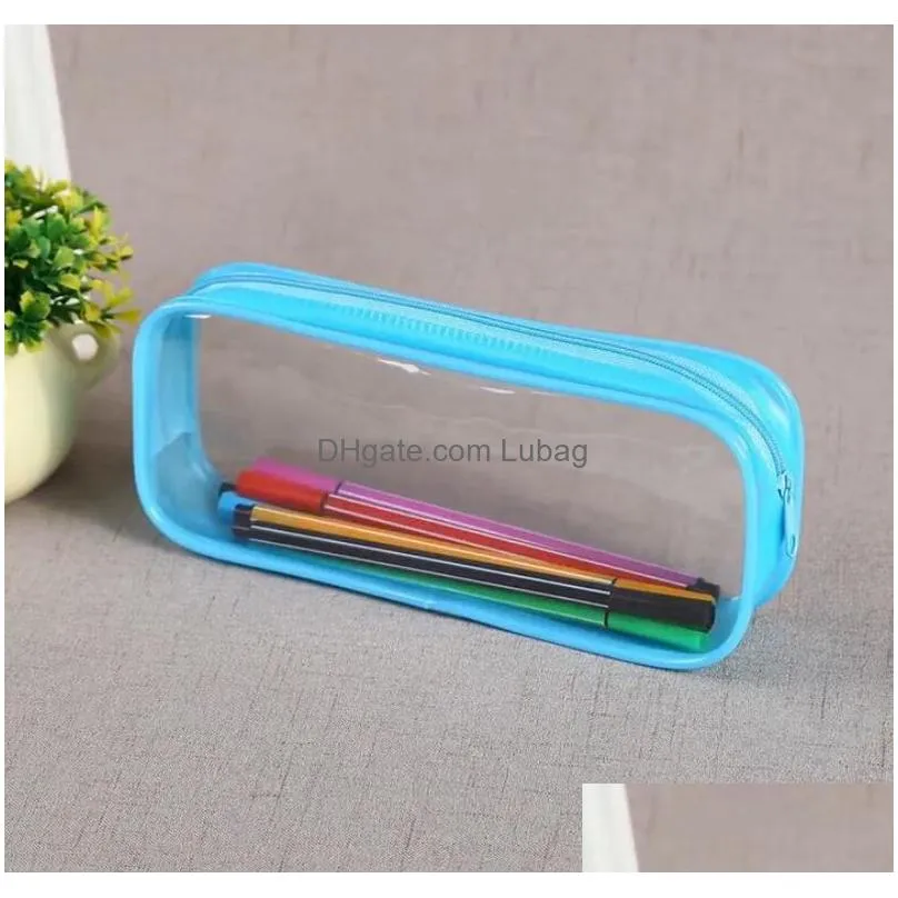 pvc cosmetic bag zipper pouch school students clear transparent waterproof plastic pvc storage box pen case mini travel makeup bags