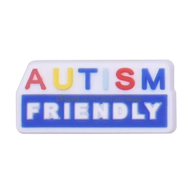 Autism Theme Shoe Parts Accessories Decoration Charm Buckle Jibitz for Croc Charms Clog Wristband Buttons