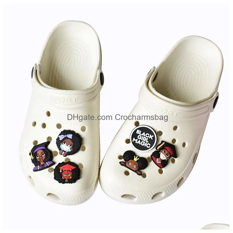 100pcs Black Magic Girls Shoe Accessories Decoration for Croc Charms Clog Buckcle Bracelet Wristband Buttons Gift for Women