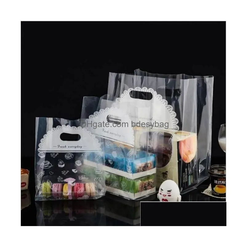 bread cake bakery packaging plastic bag for cake box take out bag clear transparent bag with handle