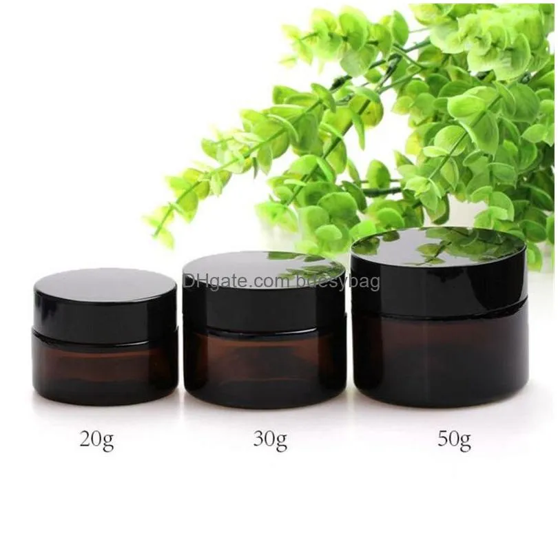 5g 10g 15g 20g 30g 50g amber glass face cream bottle cosmetic makeup jars with inner liners and black lids