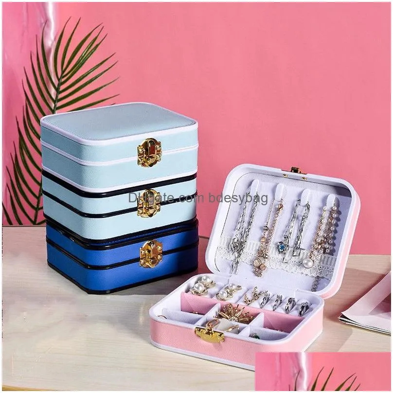 travel pu leather jewelry organizer box display case packaging gift box for wedding birthday