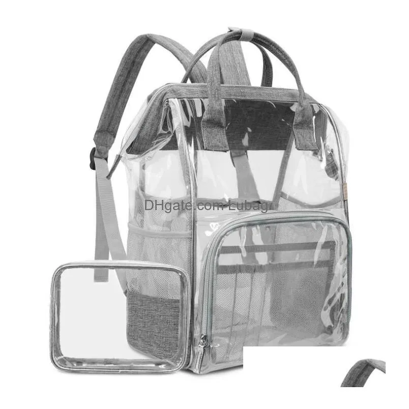 10pcs girl pvc transparent large capacity multifunction school bag 4colors women waterproof travel backpack bag