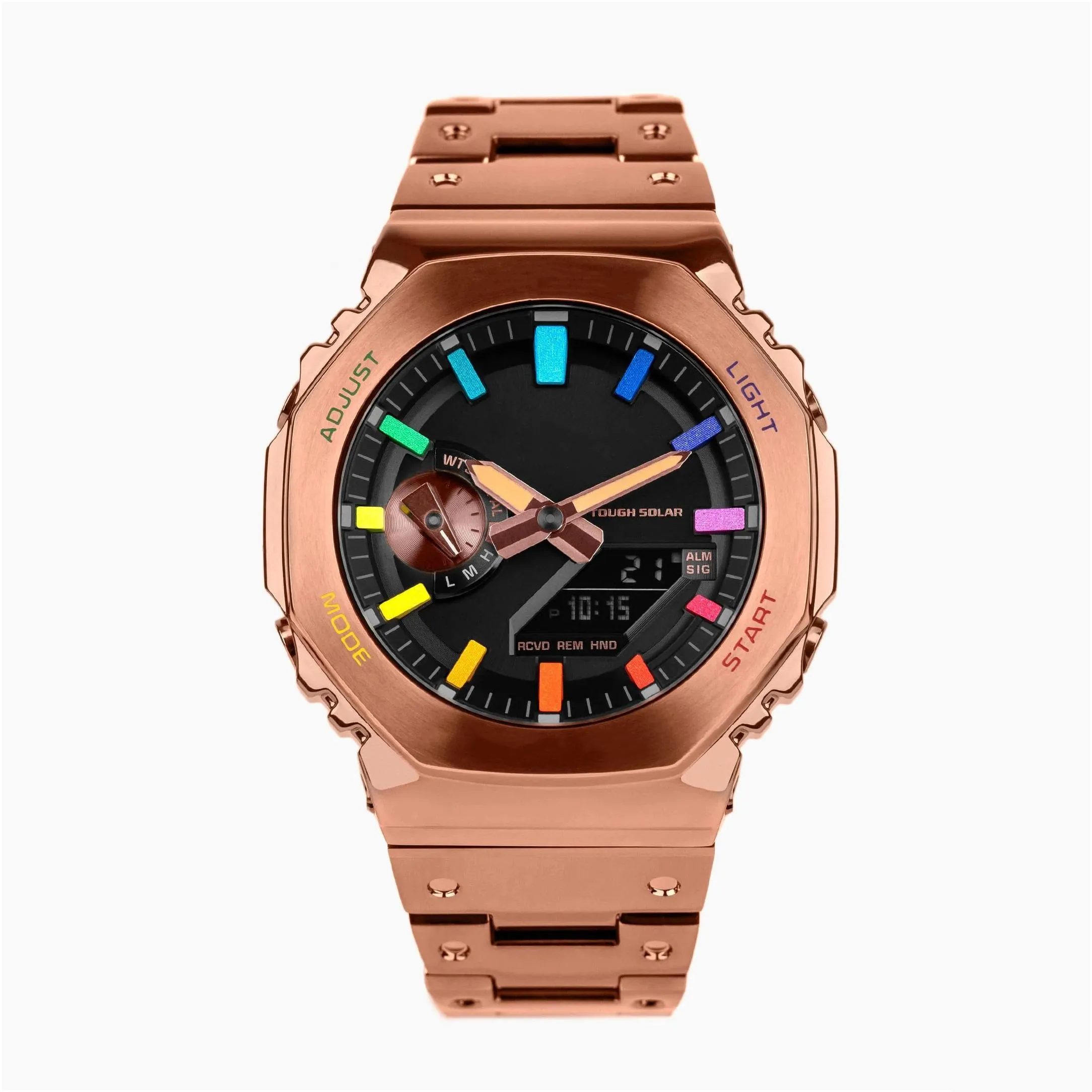 sports quartz digital uni watch original shock watch full function world time led automatic hand light alloy rainbow dial rose gold gm-b2100 oak