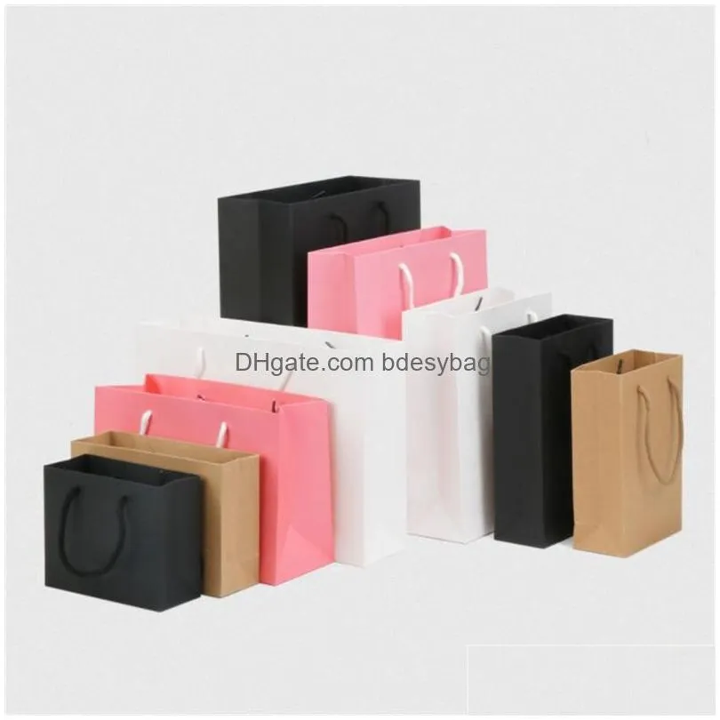 paper shopping bag recyclable shop store packaging bags clothes gifts cardboard pouch with handle 18 sizes