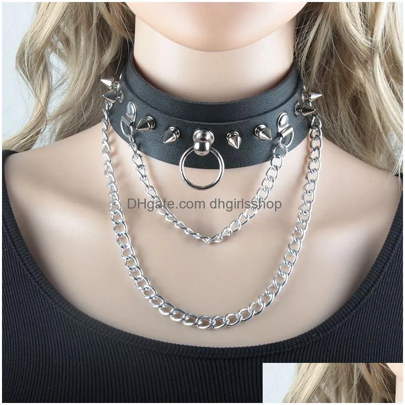 2022 new gothic punk leather necklace goth choker cross black thick collar bdsm for women spiked y2k grunge rock hip hop y fashion bijoux jewelry gifts