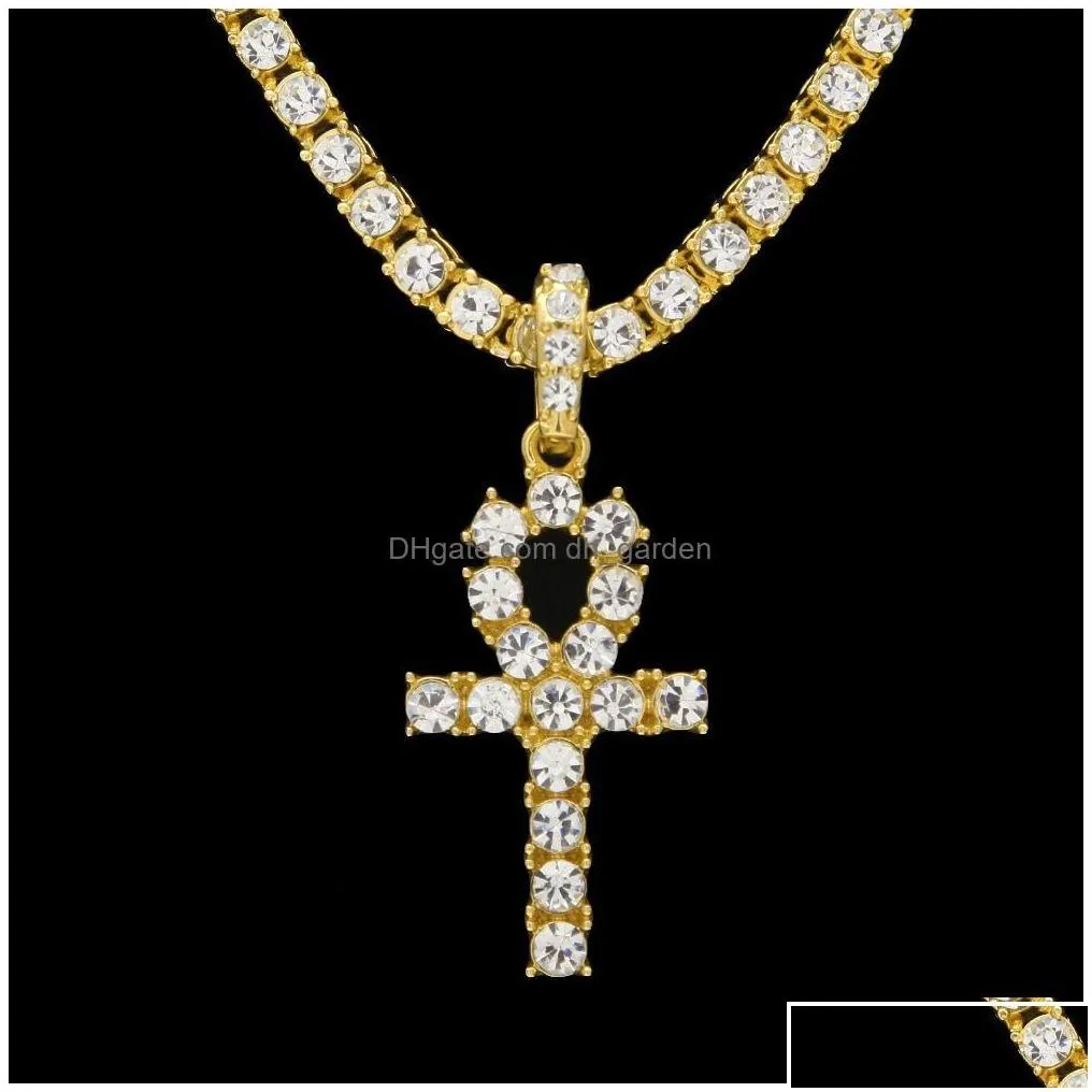 pendant necklaces egyptian ankh key rhinestones crystal cross iced out and hip hop bling chains mens jewelry drop delivery pe dhgarden