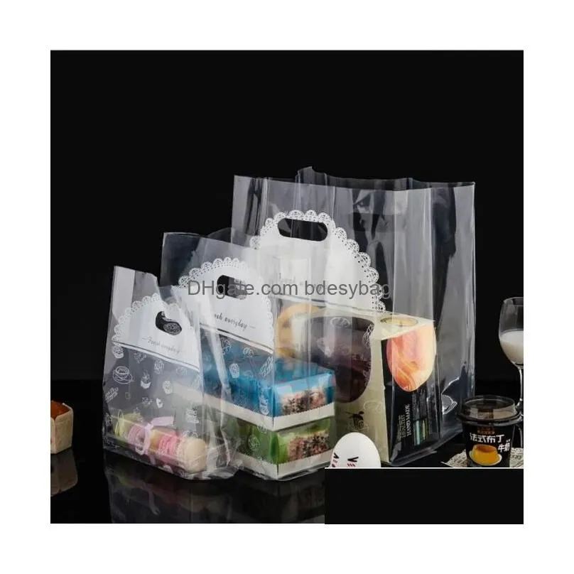 bread cake bakery packaging plastic bag for cake box take out bag clear transparent bag with handle