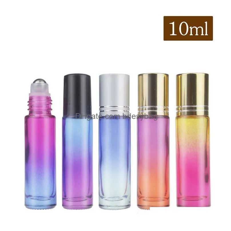 10ml empty glass perfume bottles with stainless steel roller ball portable travel colorful essential oil container