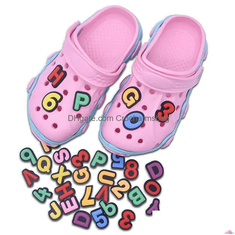 100pcs Colorful Number Letters Croc Charms Clog Shoe Charm Decoration Buckle Jibitz Buttons Decor Pins