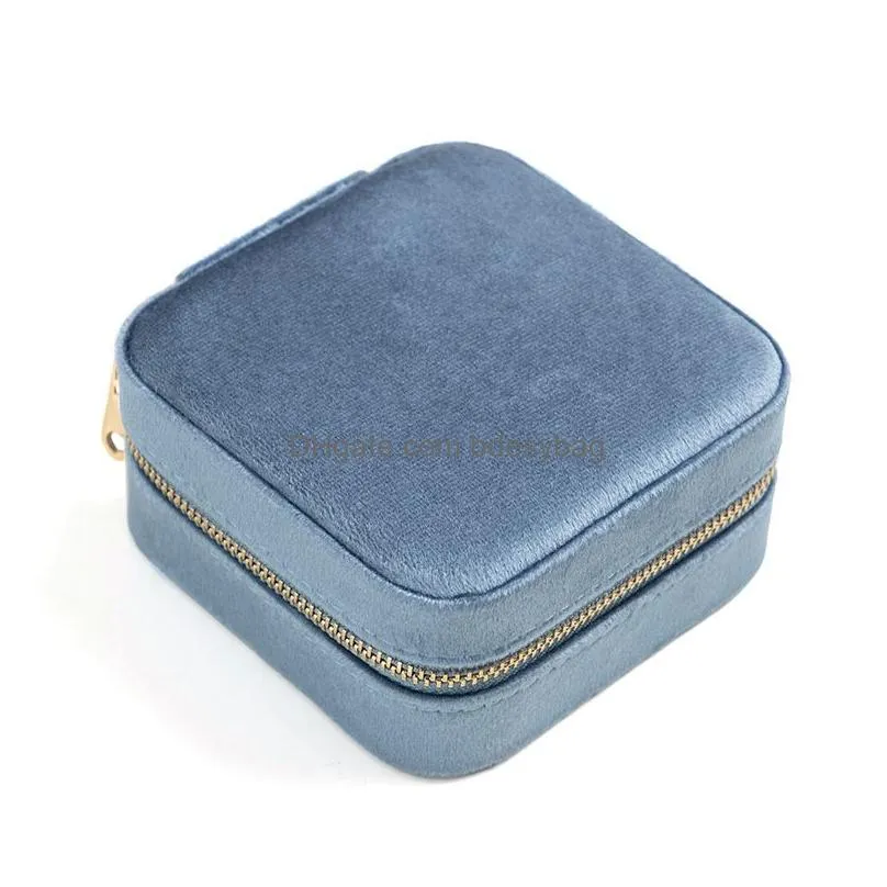 velvet travel jewelry box double layer display organizer rings earrings necklaces bracelets display case packaging with mirror for girls