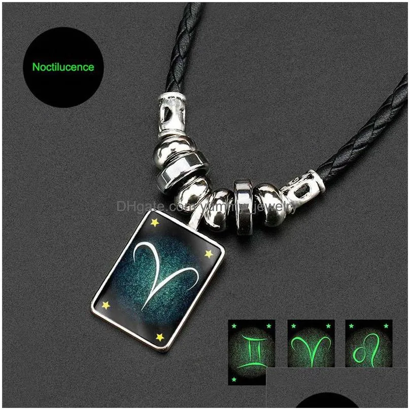 12 constell necklace glow in the dark horoscope sign pendant necklaces for women men fashion jewelry gift