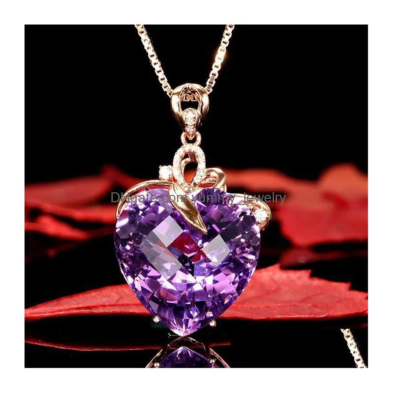 amethyst women choker necklace heart diamond fashion luxury 18k rose gold plated pendant necklaces iced out party jewelry gifts for