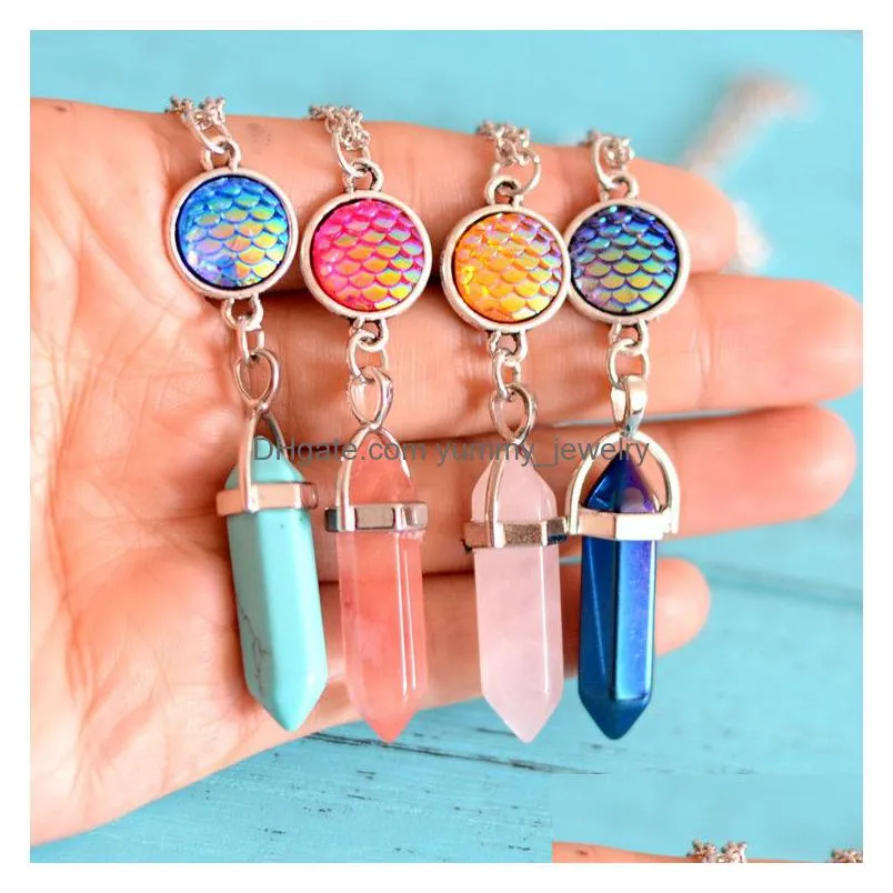 mermaid fish scale chakra natural stone necklace pendants chain women necklaces fashion jewelry will and sandy fashion gift