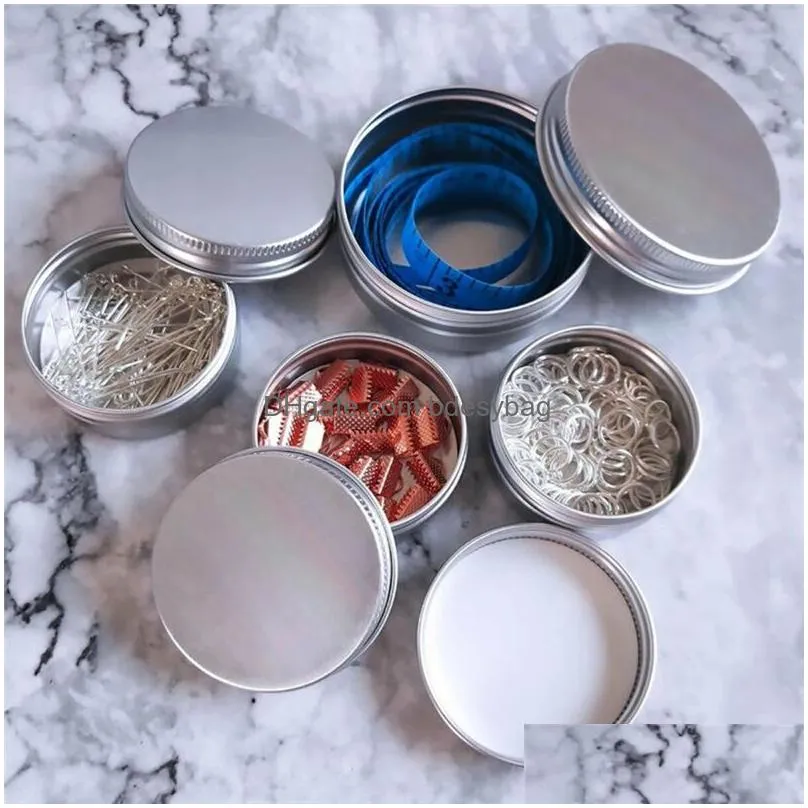 round silver aluminum cans metal tin storage bottle candle jar containers packaging with screw lids for cosmetic lip balm