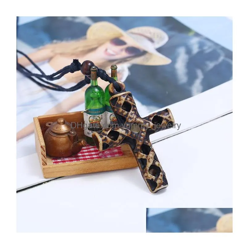 sculpture jesus cross necklaces adjustable long chain resin cross pendant for women men fashion jewelry necklaces gift