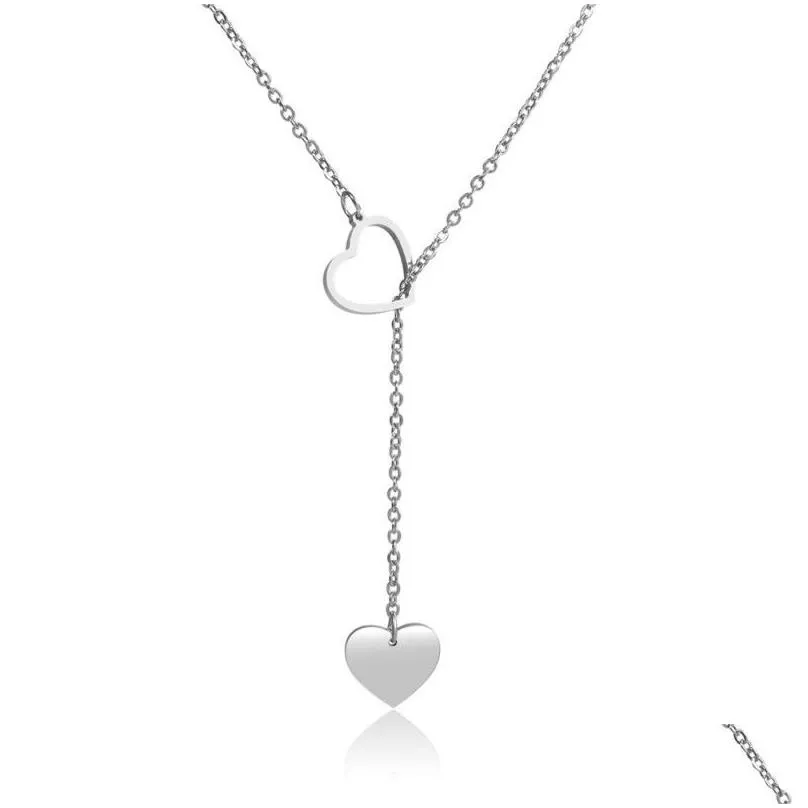 creative simple heart love pendant womens y-shaped stainless steel necklace gold silver chain channel fashion jewelry women cross ice out chains designer