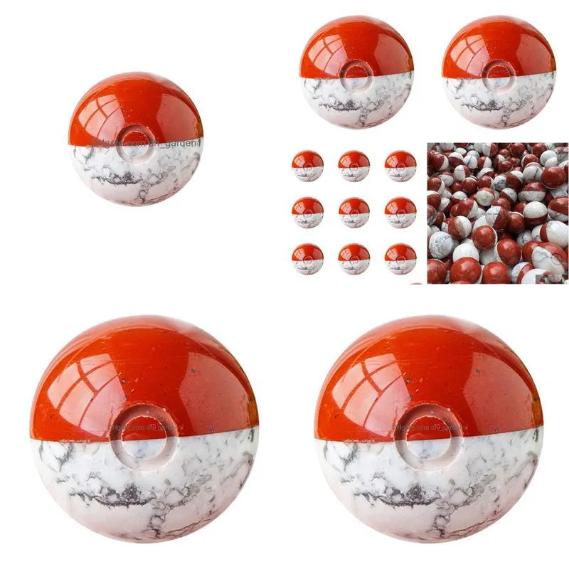 handmade craved gemstone spirit balls natural howlite red jasper genie stone game play spheres for decor